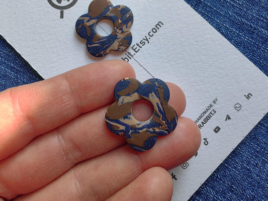 Denim Look Polymer Clay Flower Shape Earring Parts for Hoop Earrings