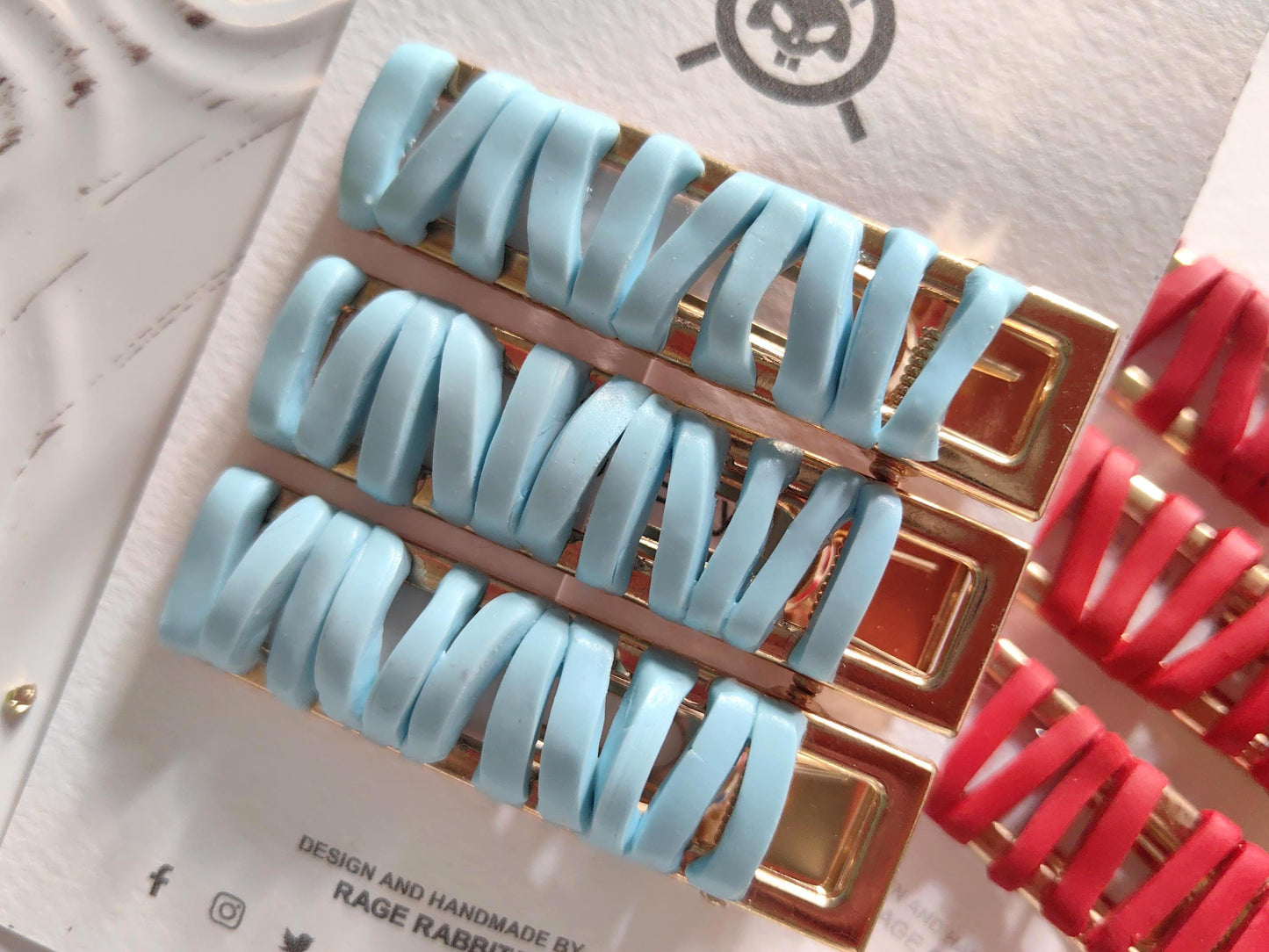 Beautiful "Satin Ribbon" Hair Clips Sets Limited Edition Handmade Polymer Clay Hair Accessories