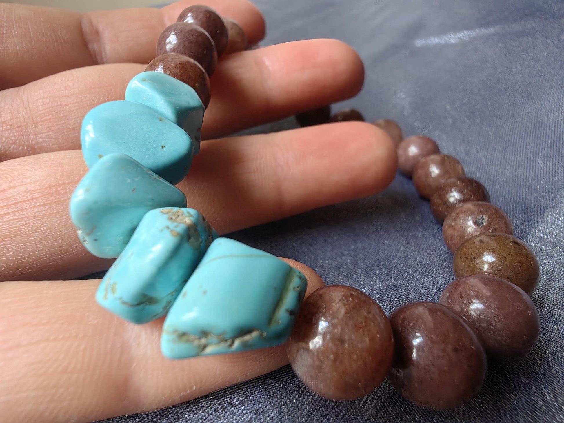 Brown Aventurine Bracelets with Turquoise and Ceramic Star Handmade Jewelry