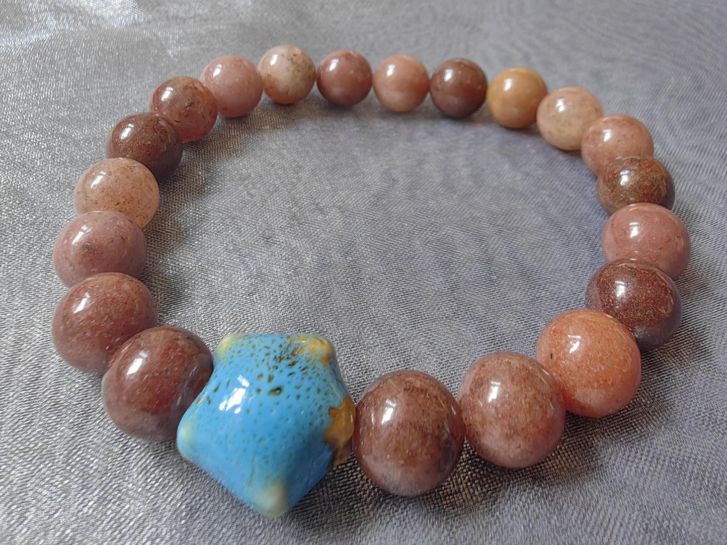 Brown Aventurine Bracelets with Turquoise and Ceramic Star Handmade Jewelry