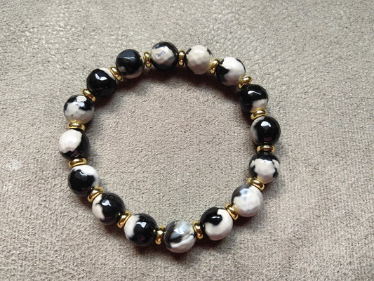 Agate Beads Bracelet with Golden Plated Elements