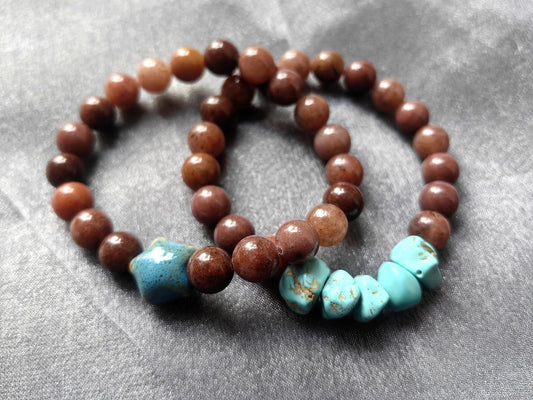 Brown Aventurine Bracelets with Turquoise and Ceramic Star Handmade Jewelry