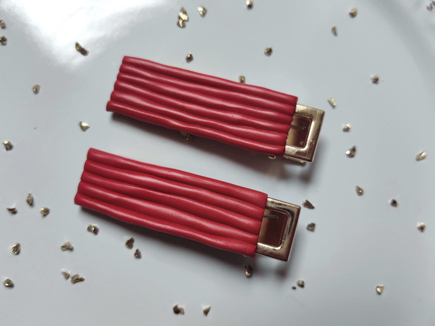 Red Polymer Clay Unique Handmade Hair Clips Set