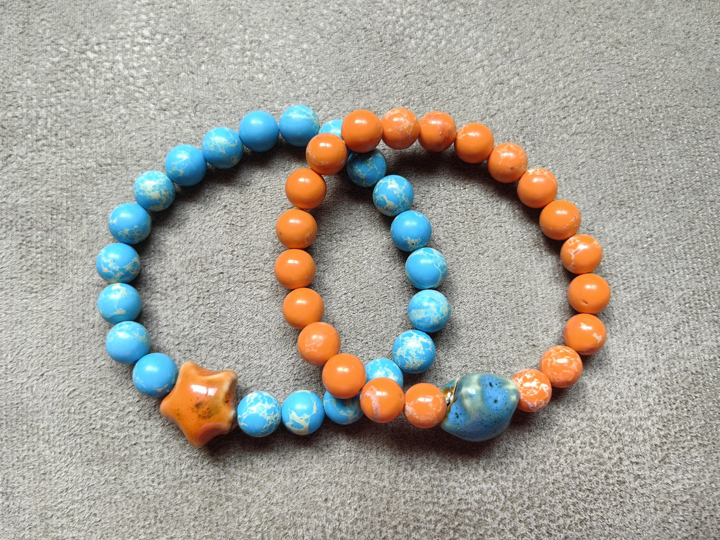 Emperor Jasper Stone Bracelets with Beads and Ceramic Star