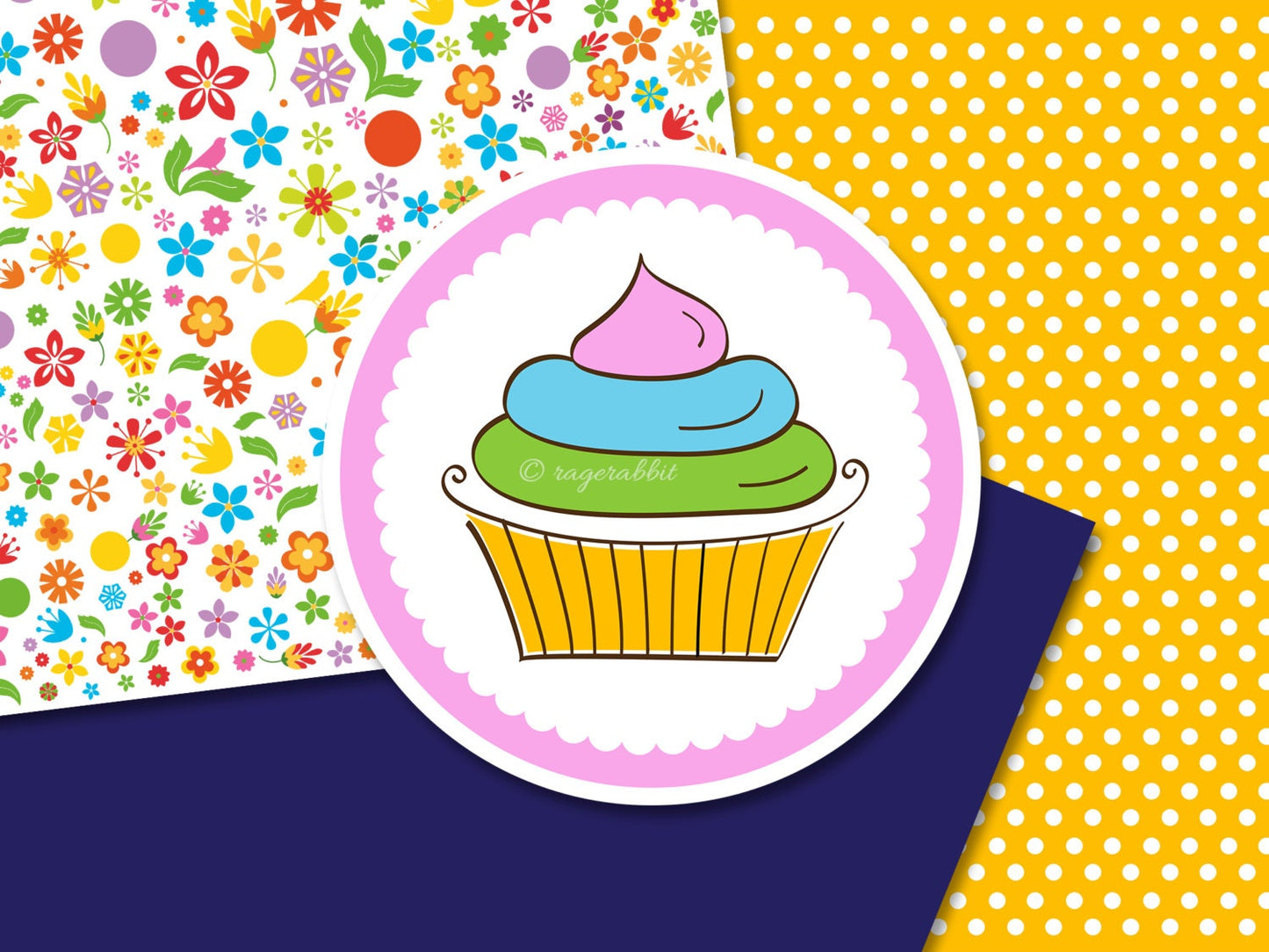 BUY 10 GET 5 FREE, Coupon Code - 5FREE 12 Bakery Paper Set, Polka Dots, Cupcake Clipart, Digital Paper, Backgroungs