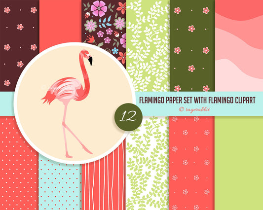 BUY 10 GET 5 FREE, Coupon Code - 5FREE Flamingo Digital Paper with Flamingo Clipart Illustration