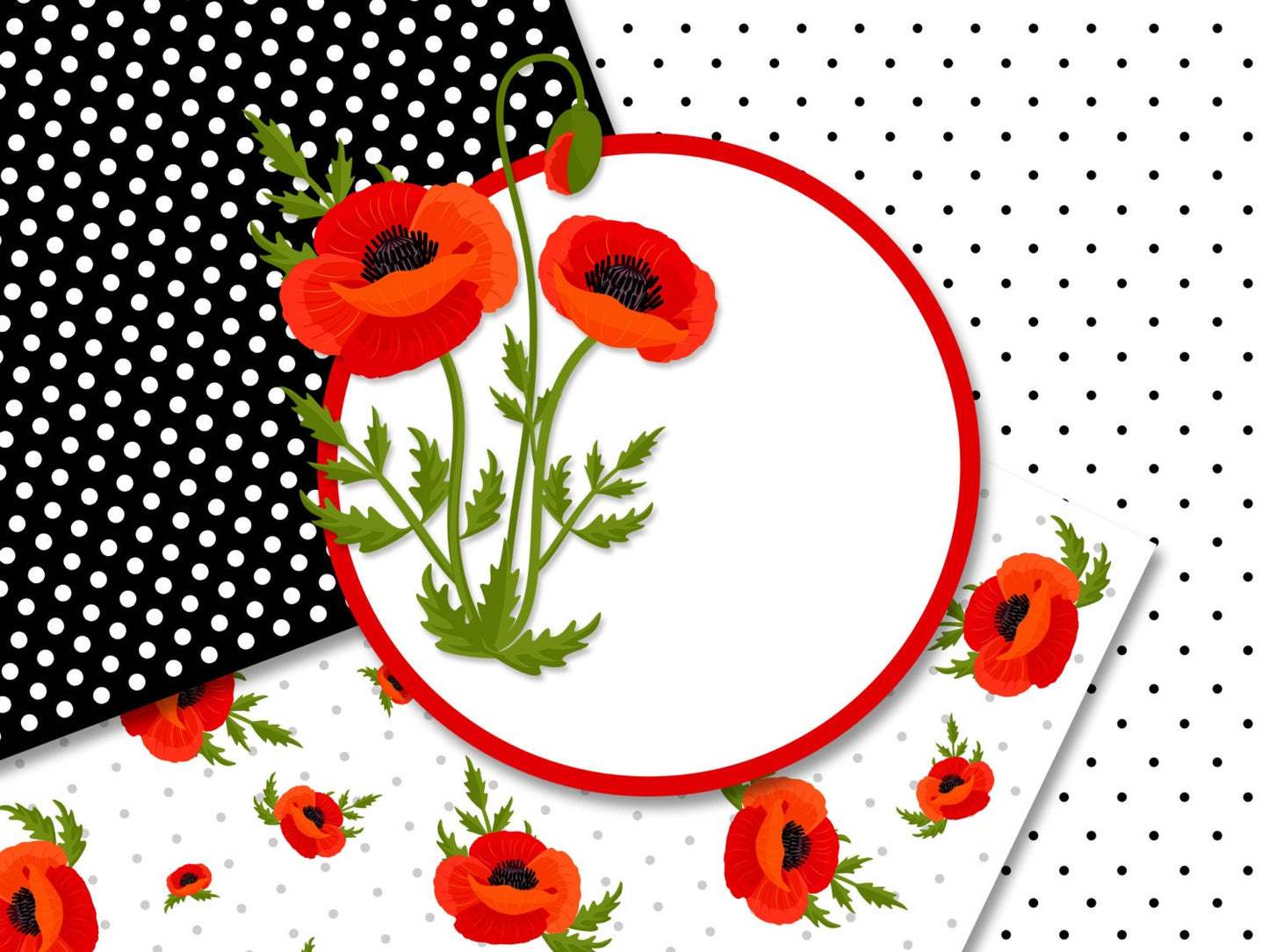 BUY 10 GET 5 FREE, Coupon Code - 5FREE Poppy Flowers Digital Paper, Poppy Flowers Clipart Illustration, Spring Backgrounds