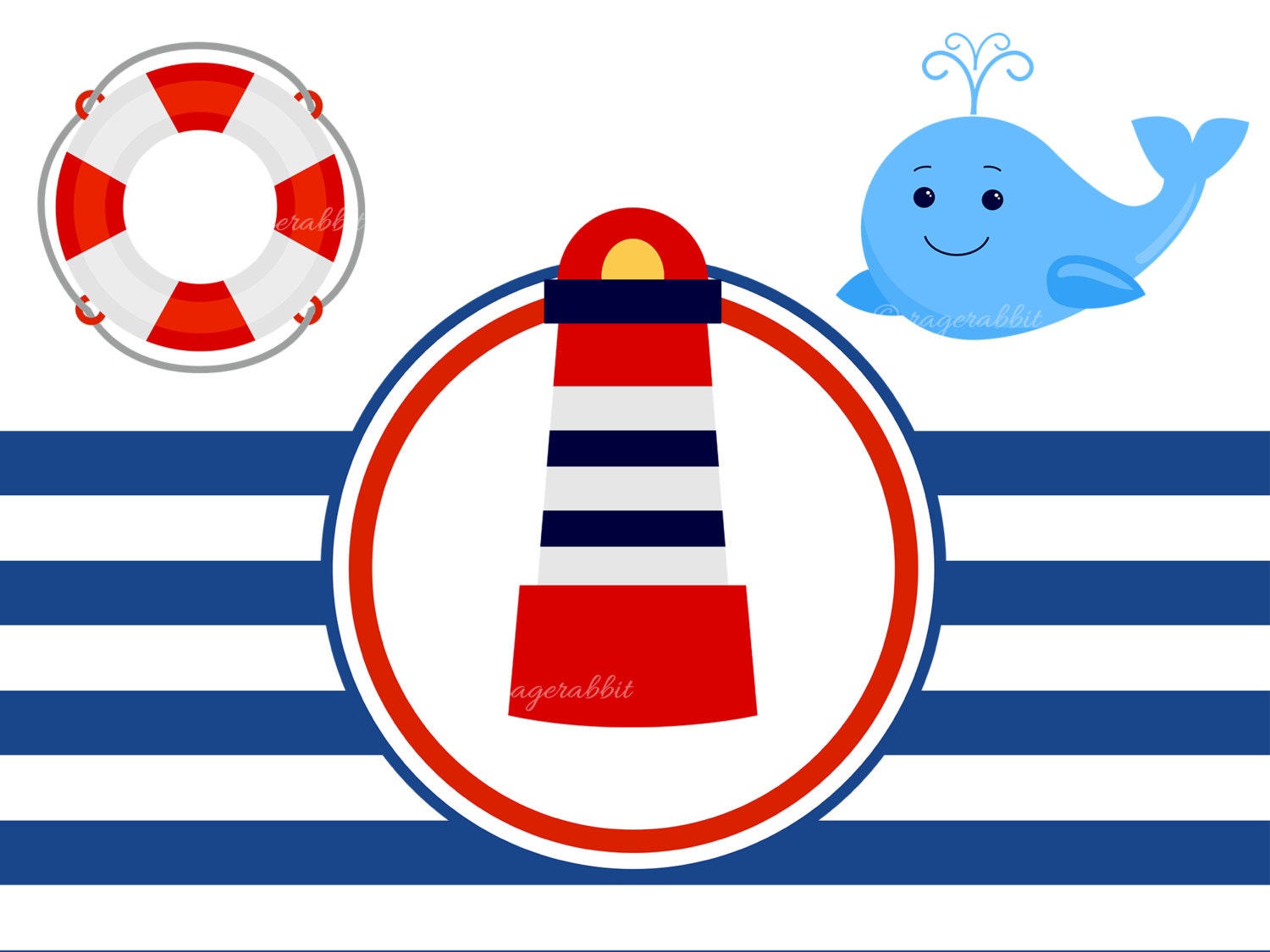 Marine Boy Vector Set, Illustrations, Scrapbook, Digital Paper Set, Baby Shower Decoration, Nautical