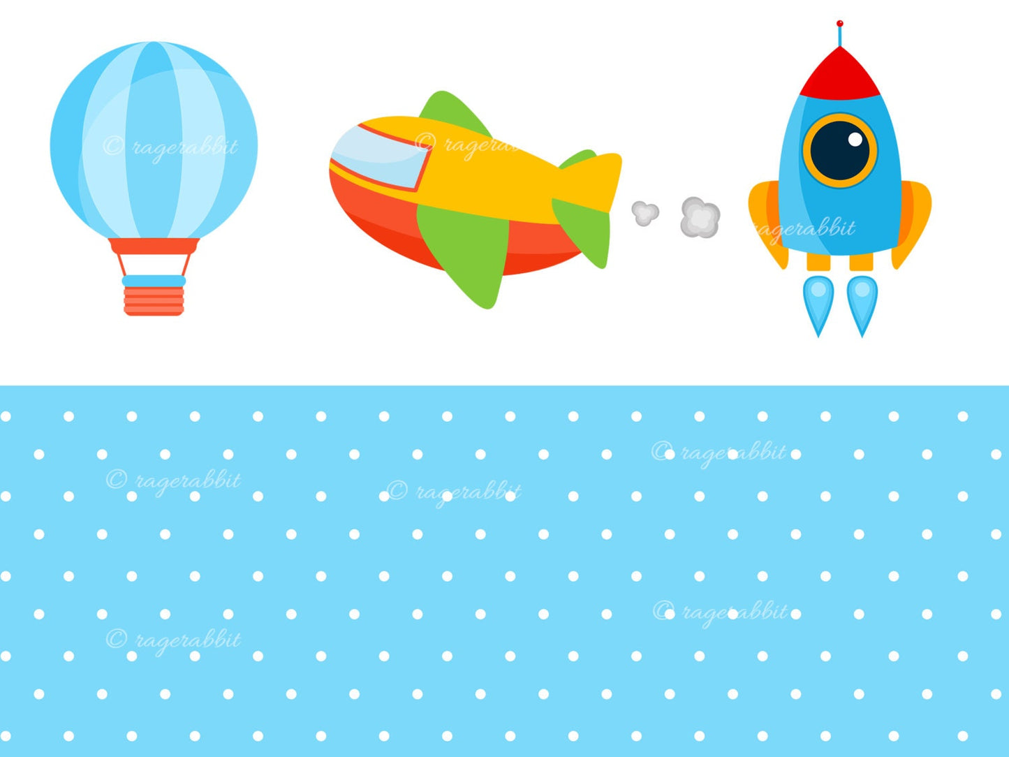 Cute Transportations Vector Illustrations, Set, Clip Art, Commercial Use, Personal Use, Baby Shower Decorations