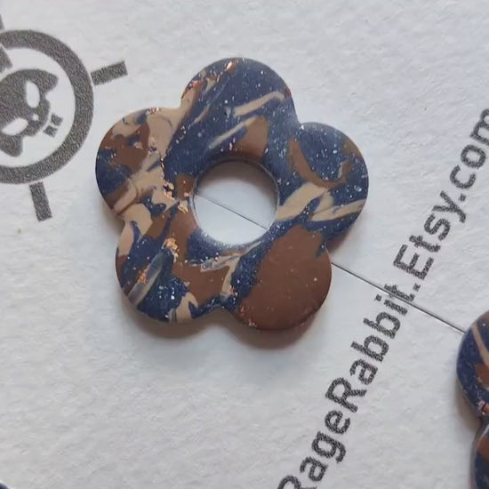 Denim Look Polymer Clay Flower Shape Earring Parts for Hoop Earrings