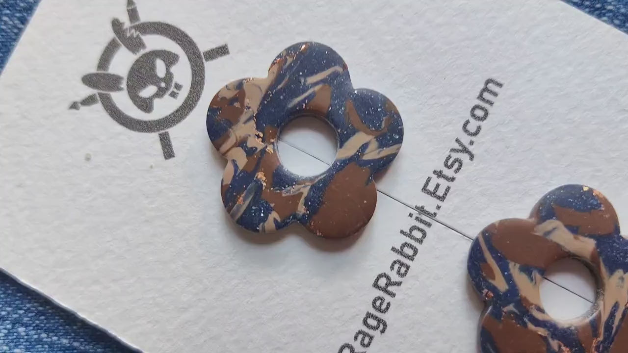 Denim Look Polymer Clay Flower Shape Earring Parts for Hoop Earrings