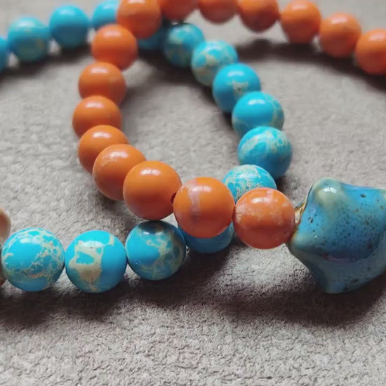 Emperor Jasper Stone Bracelets with Beads and Ceramic Star