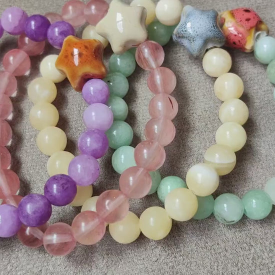Jadeite Stone Beaded Bracelets with Ceramic Star