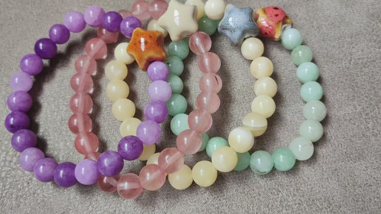 Jadeite Stone Beaded Bracelets with Ceramic Star